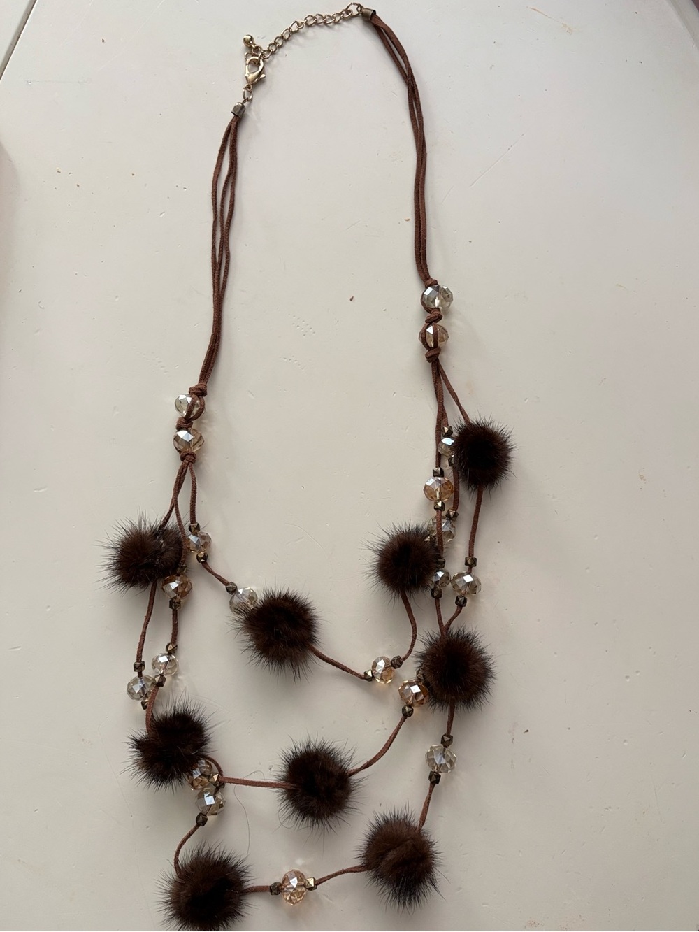 Brown Pom-Pom Multi-Strand Necklace